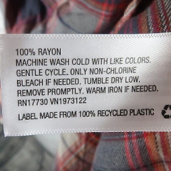 MOSSIMO SUPPLY COMPANY RED BLUE PLAID V NECK RUFFLE LONG SLEEVE BUTTON DOWN TOP - Picture 3 of 9